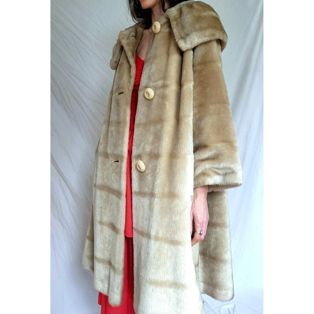 1960s Vintage Faux Fur Swing Coat: Union Made, Satin Lined, Womens L/XL